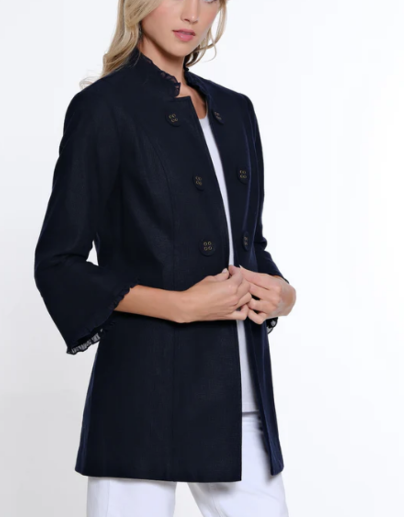Multiples Multiples Midnight Open Front  3/4 Flounce Sleeve  Lined Jacket  KE