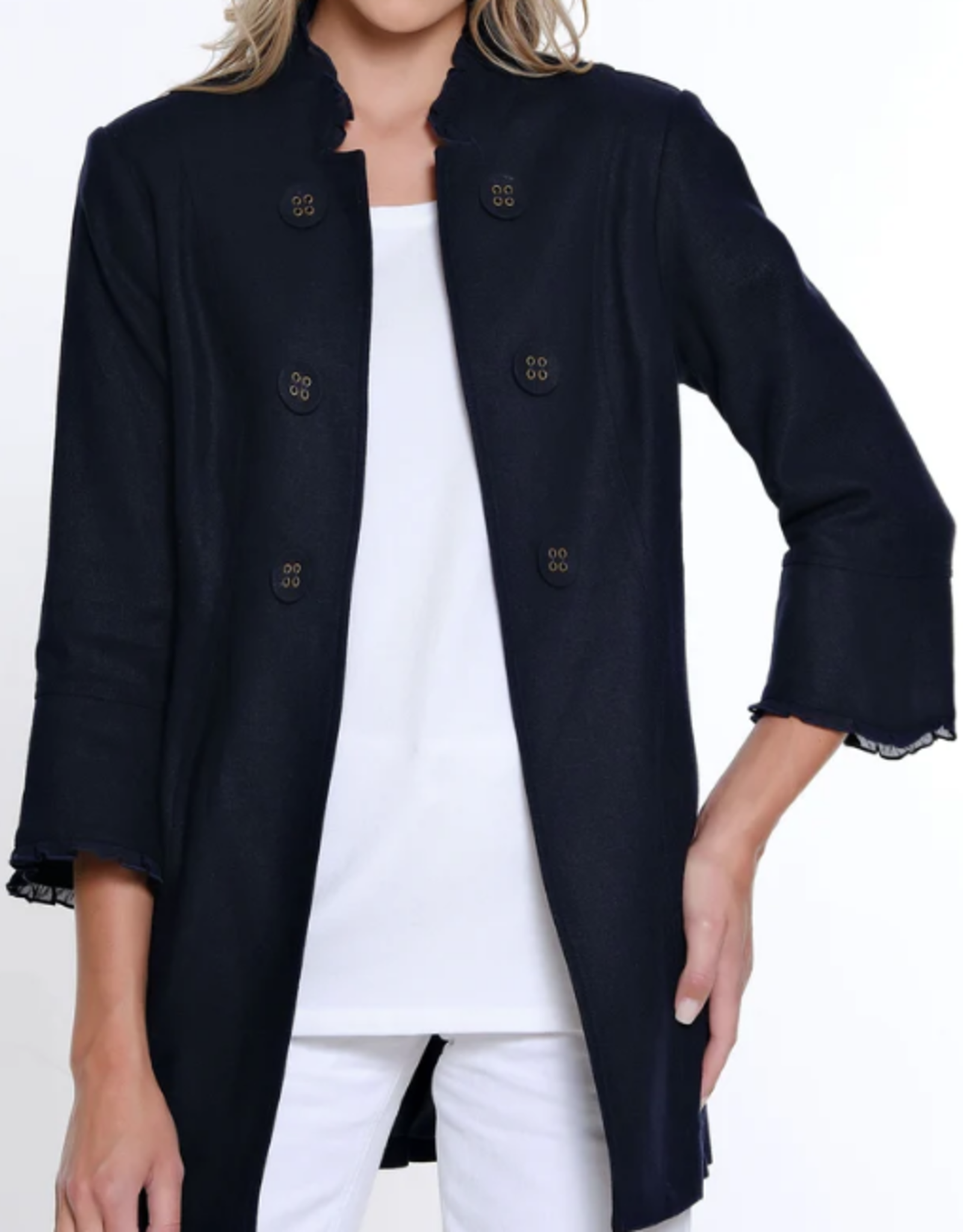 Multiples Multiples Midnight Open Front  3/4 Flounce Sleeve  Lined Jacket  KE