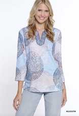 Multiples Multiples Multi Color/Print Notch Neck 3/4 Sleeve Top AO