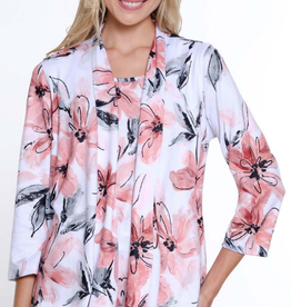 Multiples Multiples Pink Multi Print Open Front 3/4 Sleeve  2 Piece Tank/Cardigan Petite AK