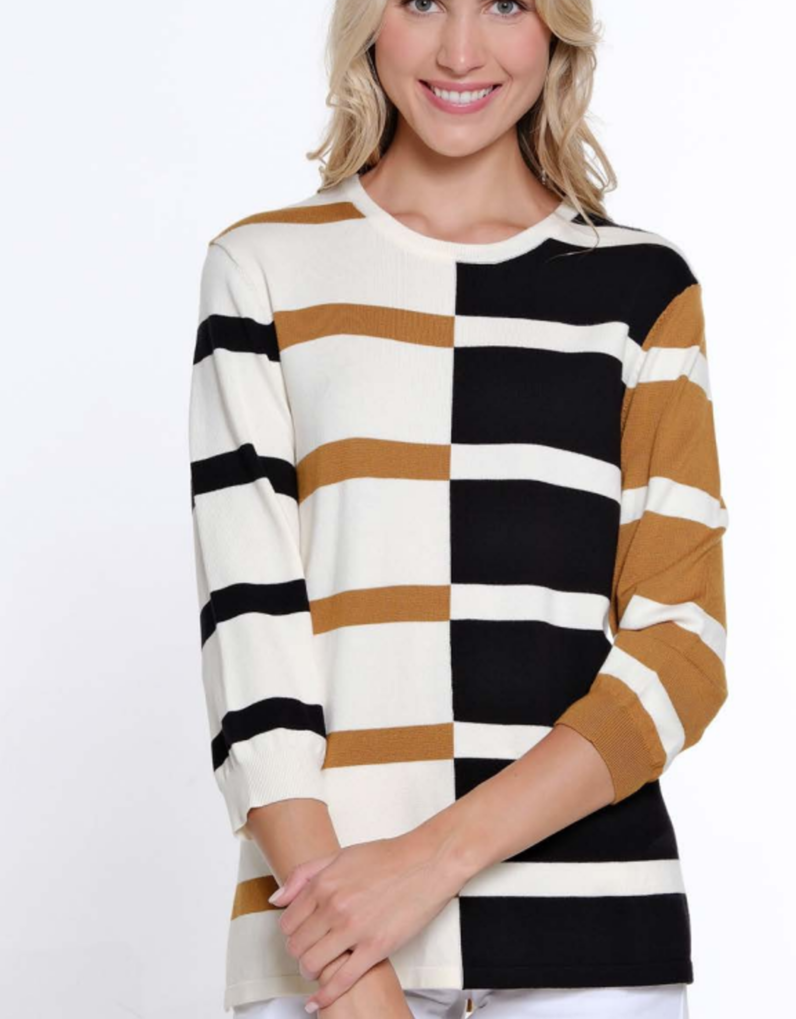 Multiples Multiples  Multi Color/Print Jewel Neck /4 Sleeve SWTR Top AL