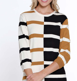 Multiples Multiples  Multi Color/Print Jewel Neck /4 Sleeve SWTR Top AL