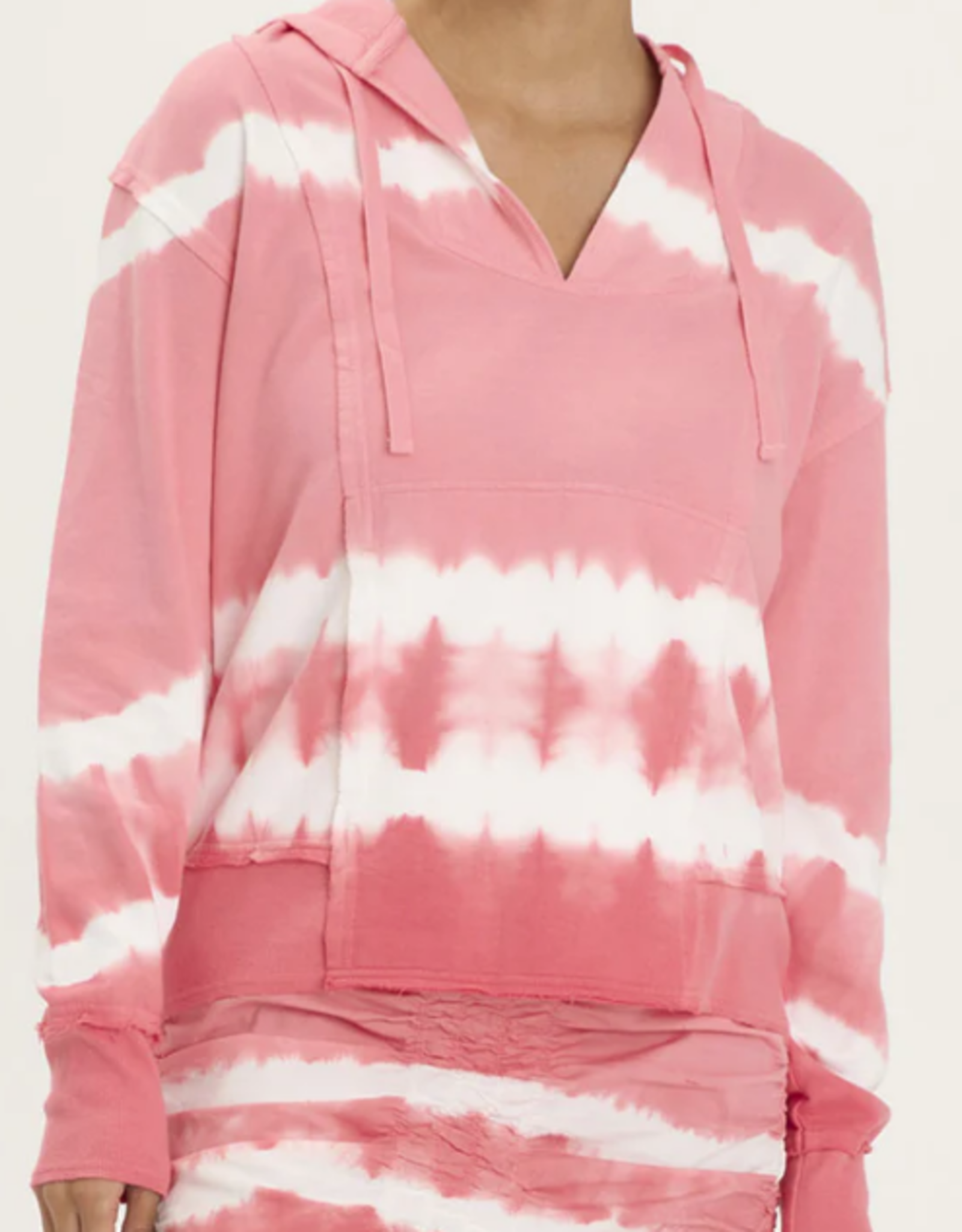 Wearables Wearables Pink/ White Tie Dye Hooded V-Neck Long Sleeve Sweatshirt CC