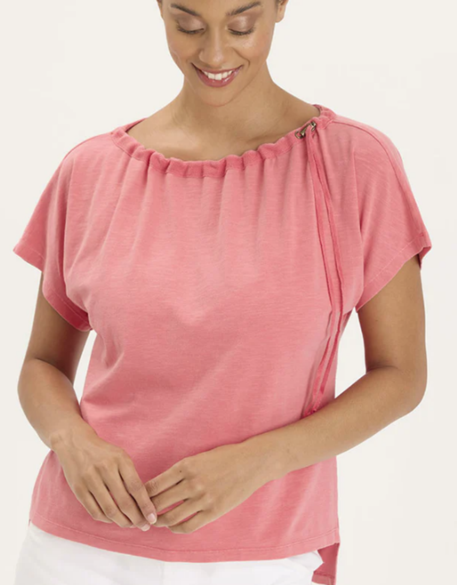 Wearables Wearables Salmon Pink  Boat Neck Short Sleeve Top LH