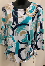 L.Hamrick Links 41B8 Teal/Navy/Tan Swirl Print 3/4 Sleeve Top BK