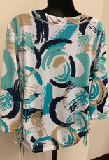 L.Hamrick Links 41B8 Teal/Navy/Tan Swirl Print 3/4 Sleeve Top BK