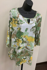 L.Hamrick Southern Lady 41B4P Green/Brown Paisley Print 3/4 Sleeve Petite Top BO