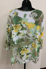 L.Hamrick Southern Lady 41B4P Green/Brown Paisley Print 3/4 Sleeve Petite Top BO