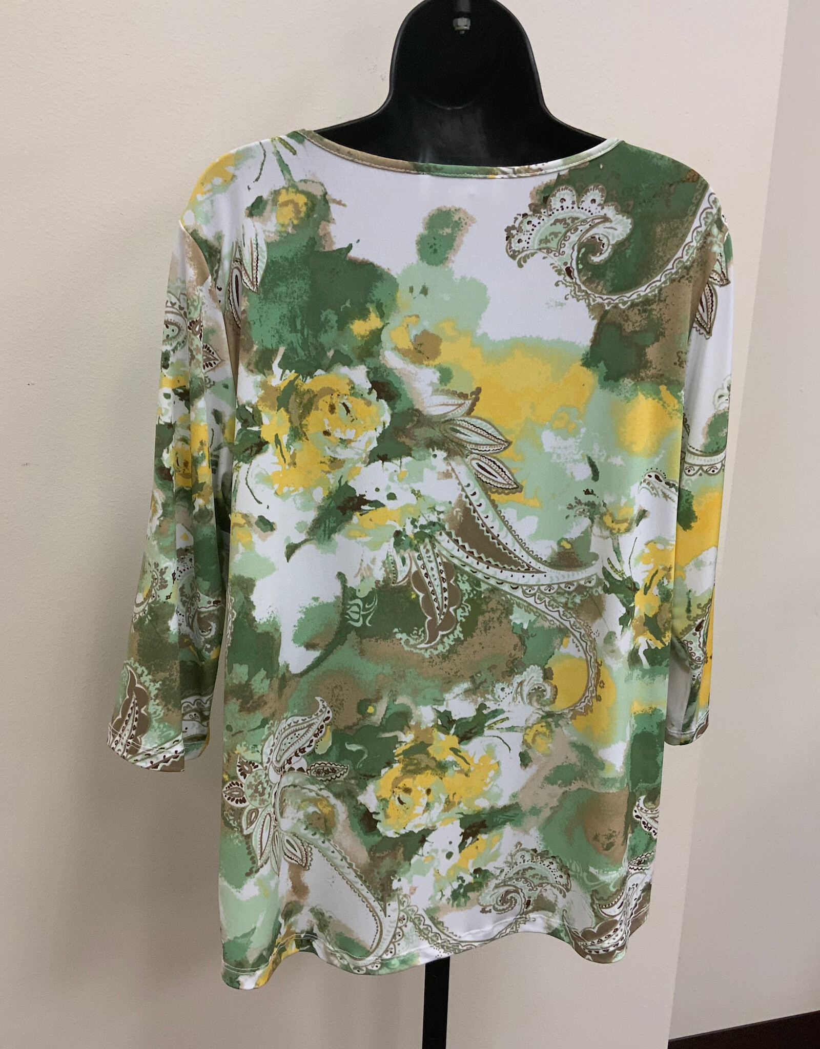 L.Hamrick Southern Lady 41B4P Green/Brown Paisley Print 3/4 Sleeve Petite Top BO