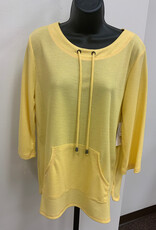 L.Hamrick Southern Lady 41B5P Yellow Textured 3/4 Sleeve Petite Top w/Pocket BO