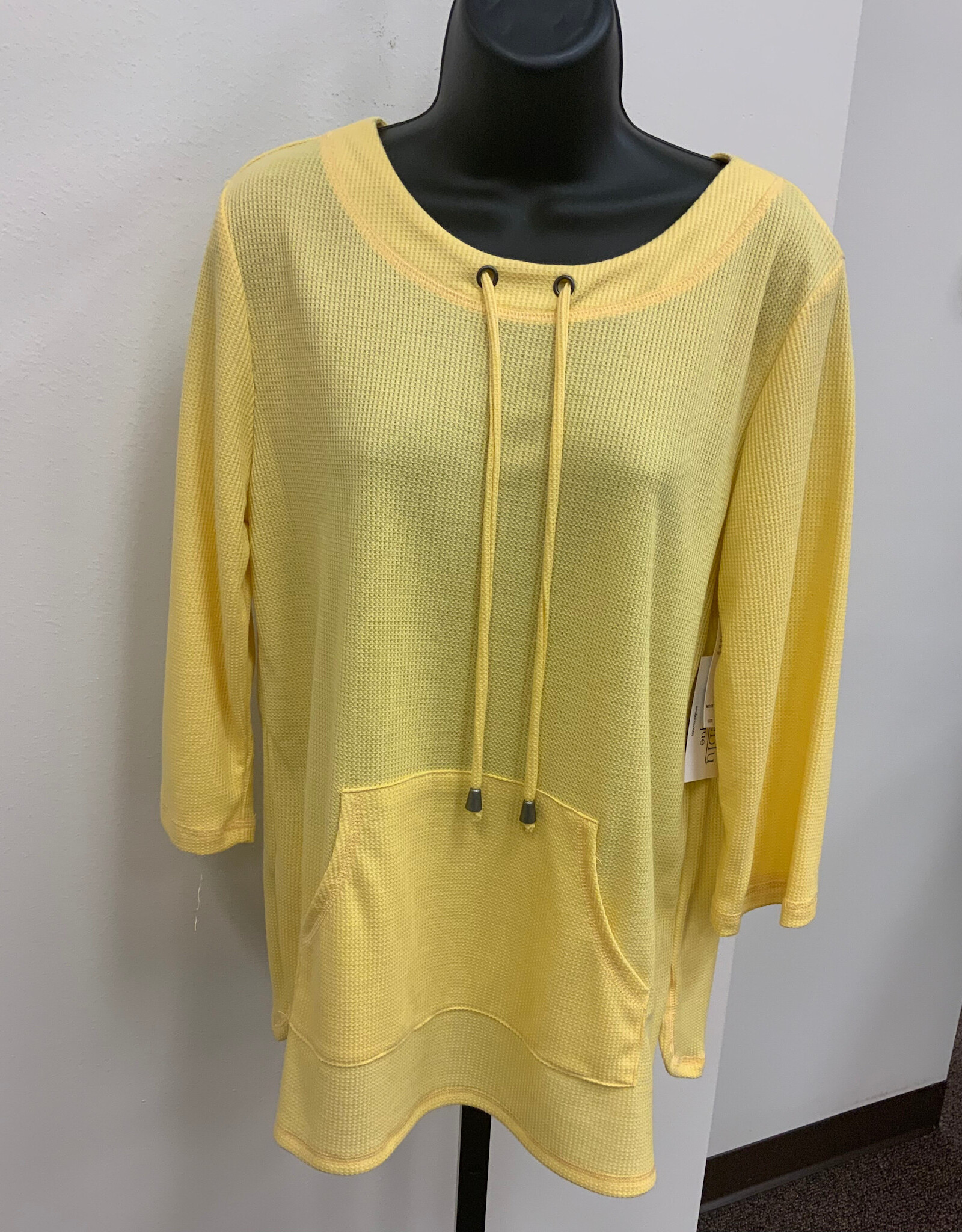 L.Hamrick Southern Lady 41B5P Yellow Textured 3/4 Sleeve Petite Top w/Pocket BO
