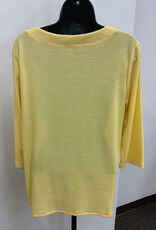 L.Hamrick Southern Lady 41B5P Yellow Textured 3/4 Sleeve Petite Top w/Pocket BO