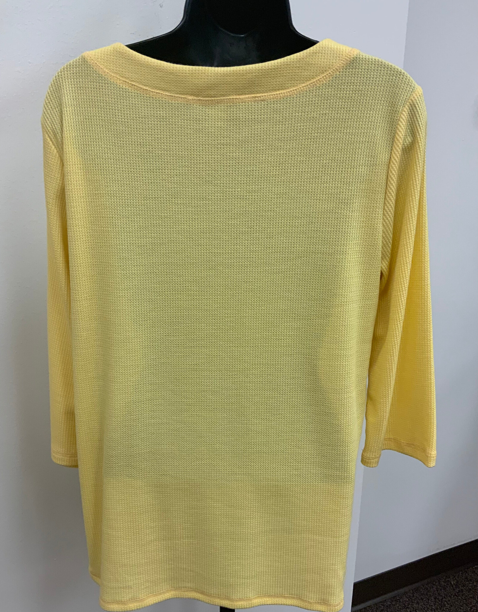 L.Hamrick Southern Lady 41B5P Yellow Textured 3/4 Sleeve Petite Top w/Pocket BO