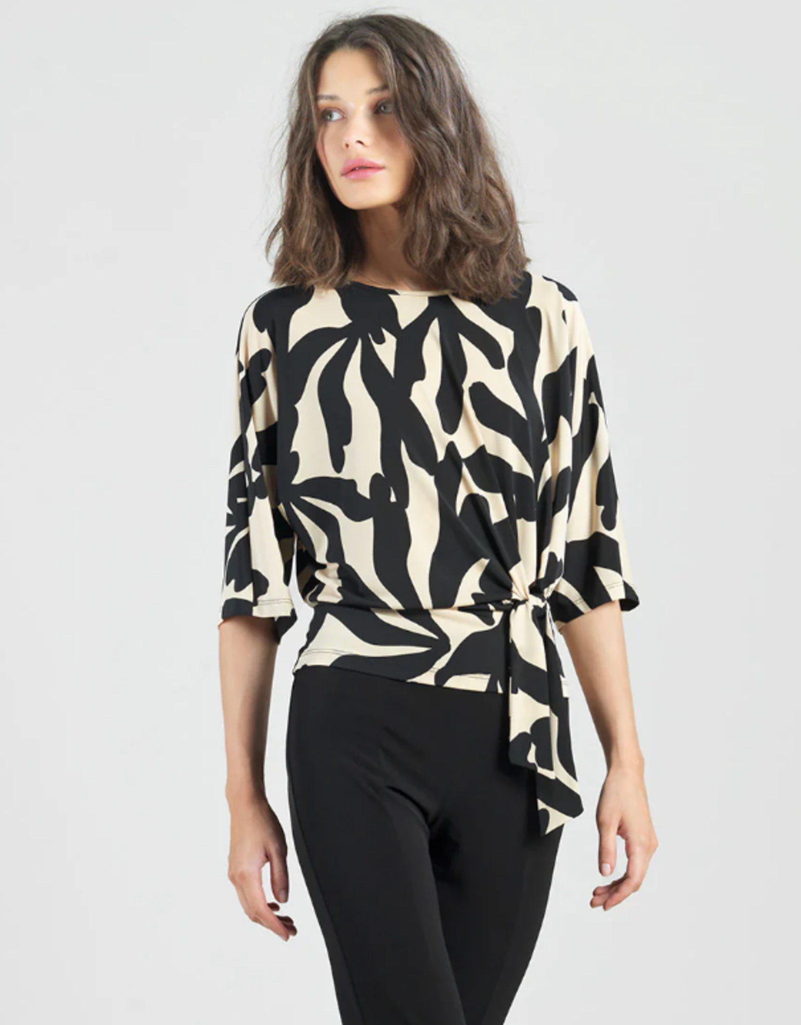 Clara Sunwoo Clara Sunwoo Black/Beige Leaf Print Side Tie Top