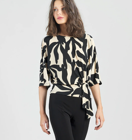 Clara Sunwoo Clara Sunwoo Black/Beige Leaf Print Side Tie Top