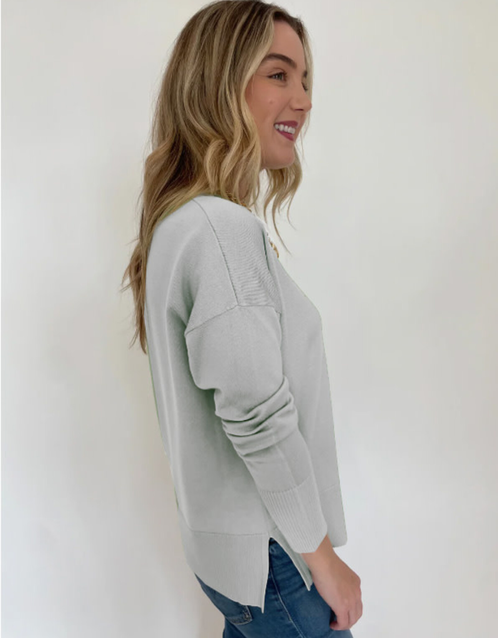 Metric Knits Metric Knits Pearl Grey Long Sleeve Sweater Top
