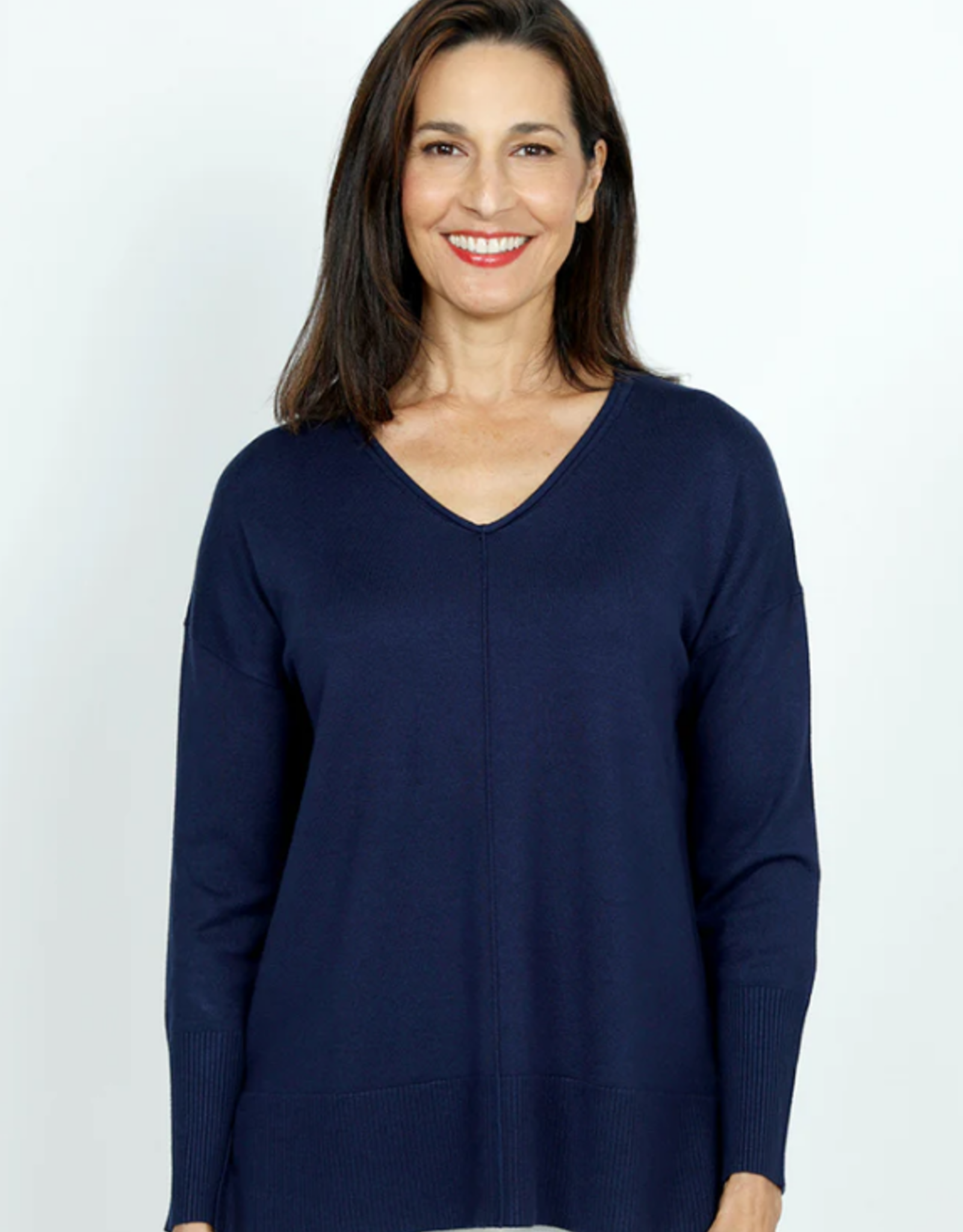 Metric Knits Metric Knits Navy V-Neck Long Sleeve Sweater Top