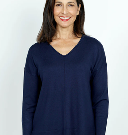 Metric Knits Metric Knits Navy V-Neck Long Sleeve Sweater Top