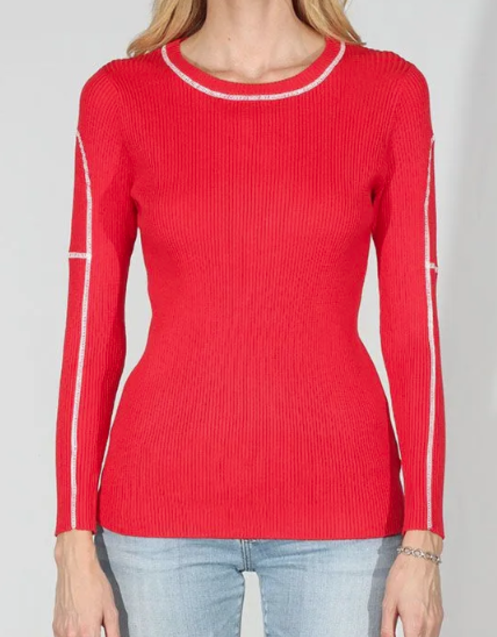 Meteric Knits Metric Knits Fiery Red w/Contrast Ribbed L/S Top