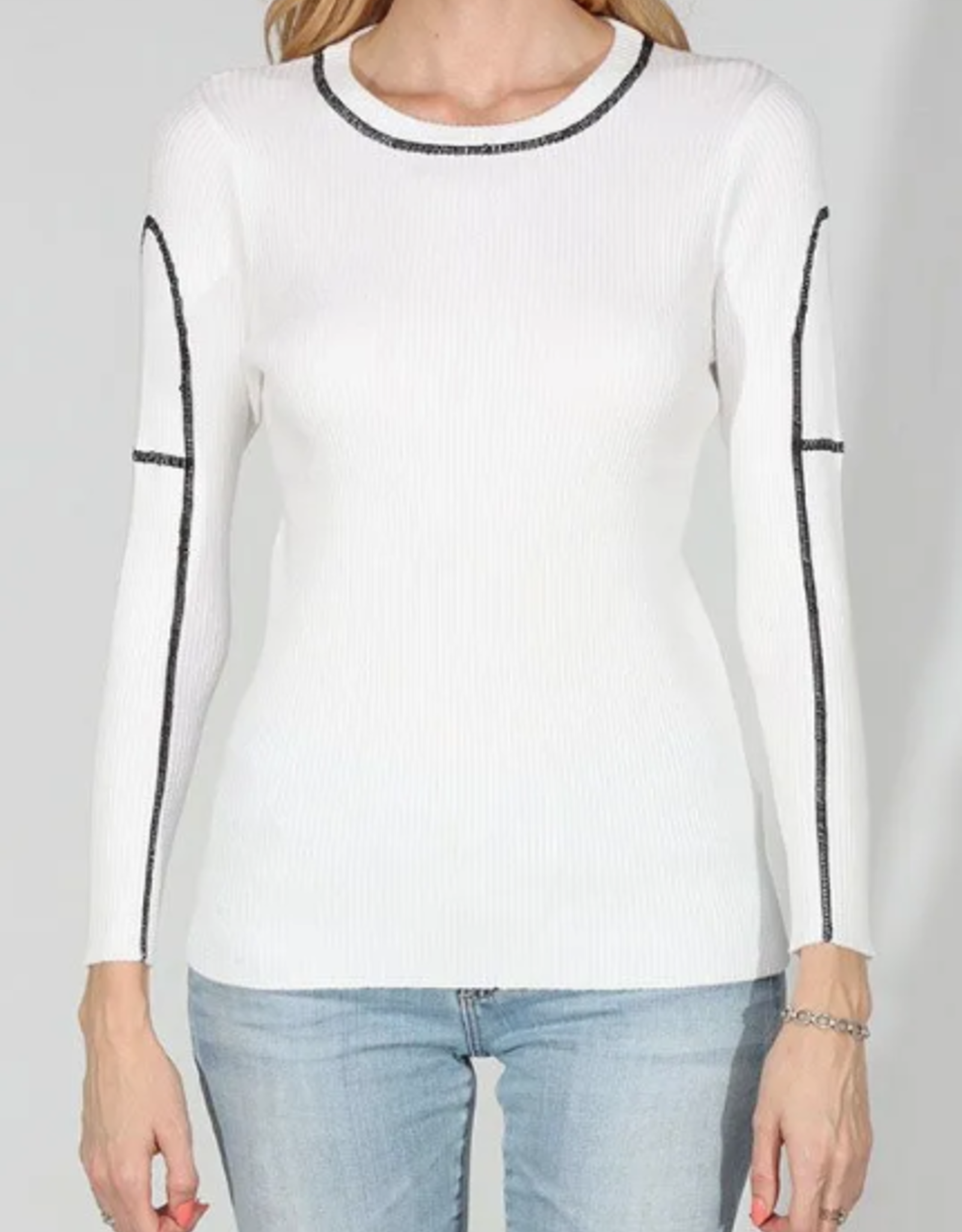 Meteric Knits Metric Knits White w/Contrast Ribbed L/S Top