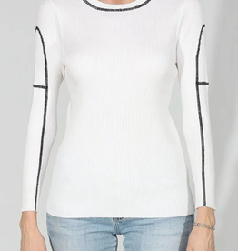 Meteric Knits Metric Knits White w/Contrast Ribbed L/S Top