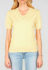 Meteric Knits Metric Knits Yellow V-Neck Knit Detail S/S Sweater Top