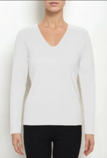 Metric Knits Metric Knits White V-Neck Long Sleeve Sweater Top