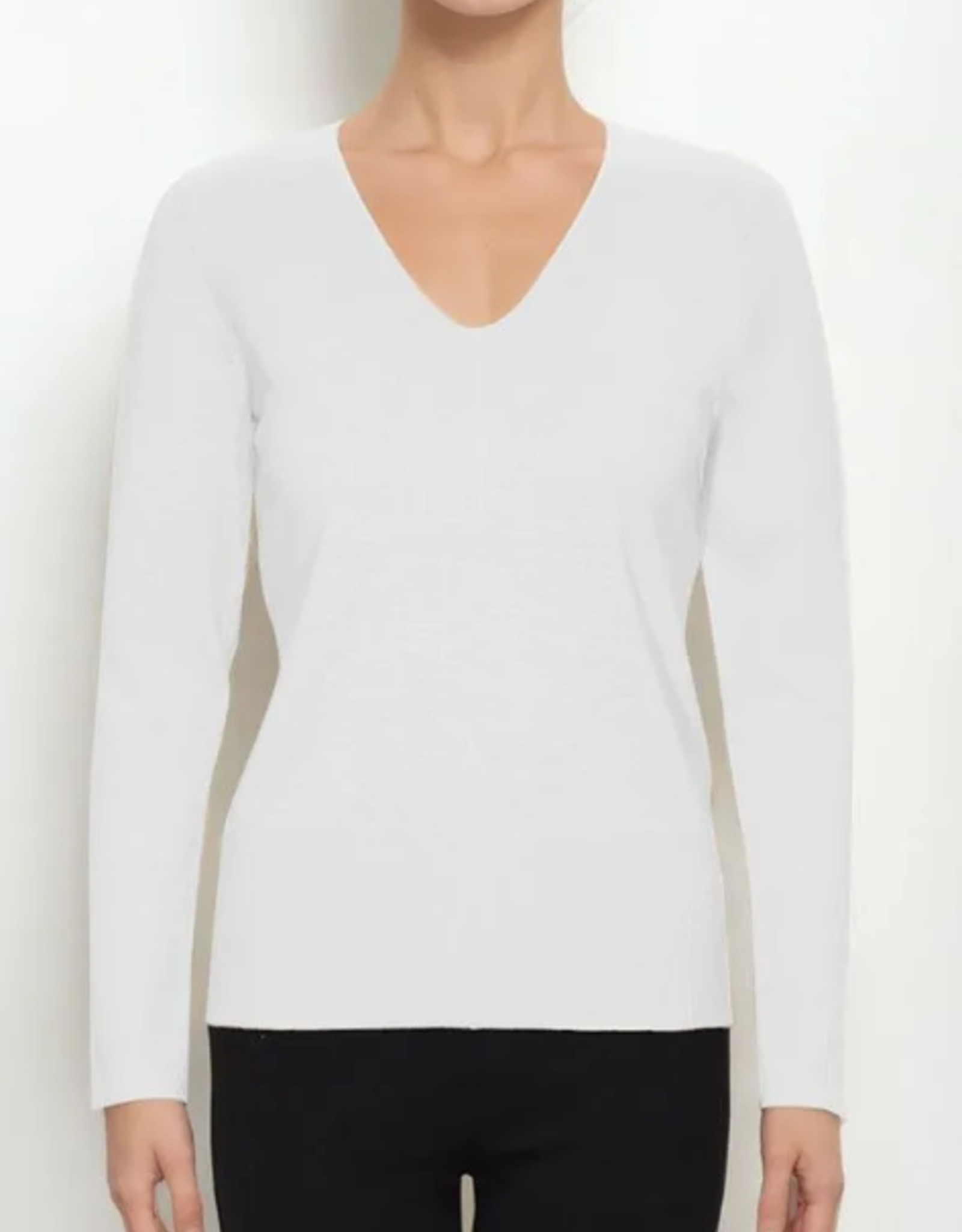 Metric Knits Metric Knits White V-Neck Long Sleeve Sweater Top