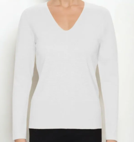 Metric Knits Metric Knits White V-Neck Long Sleeve Sweater Top