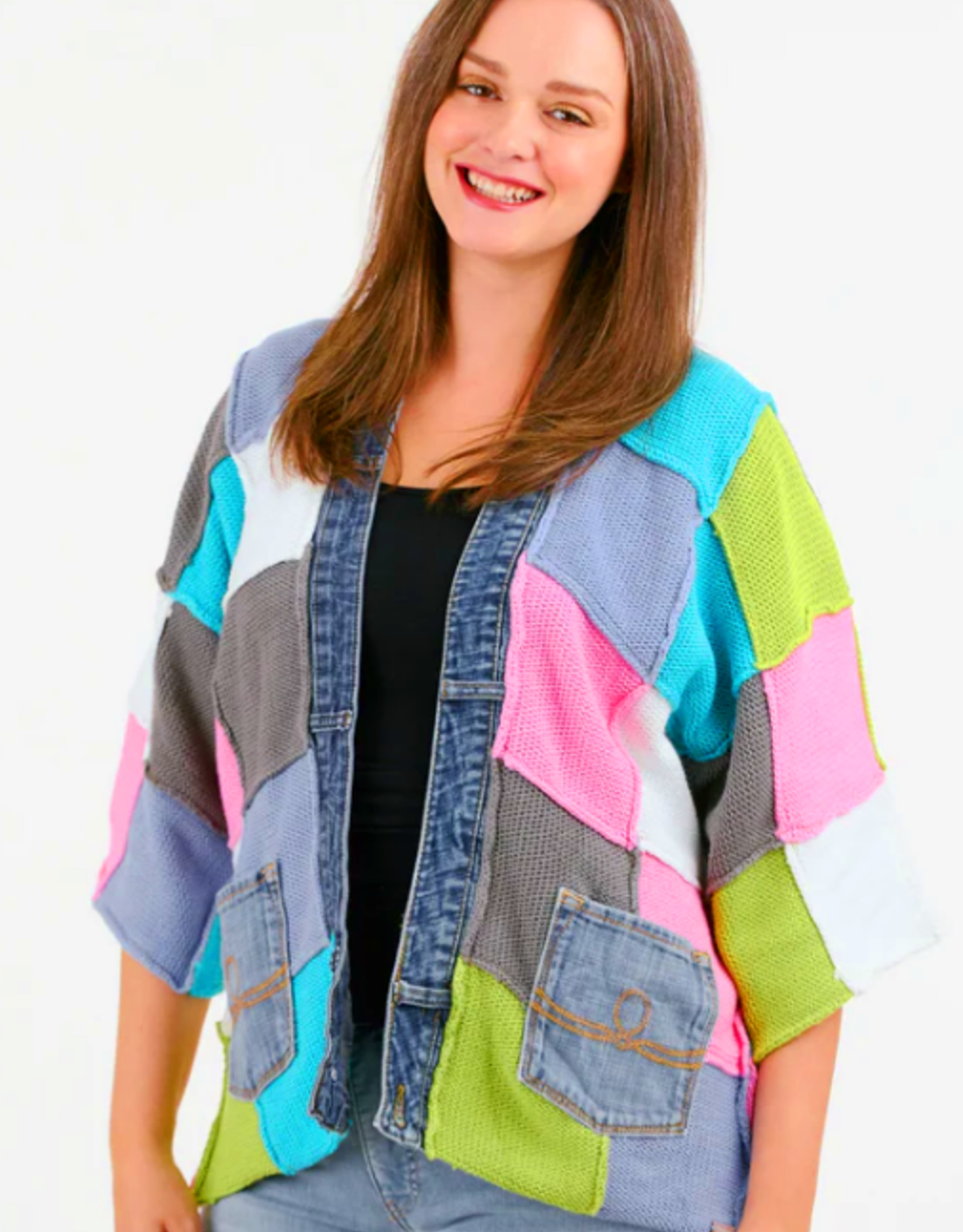 Shannon Passero Shannon Passero Multi Patched Knit w/Denim Acct Cardigan