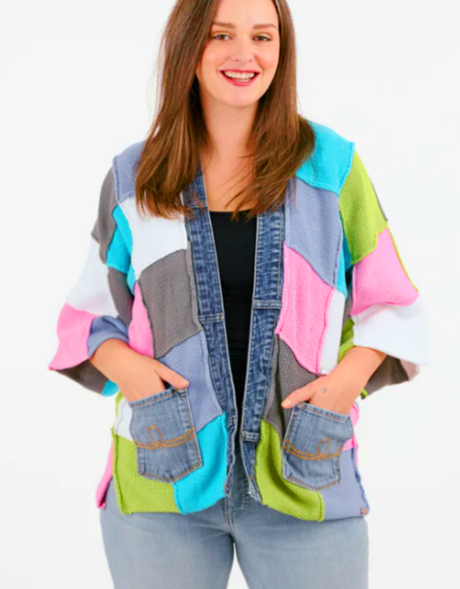 Shannon Passero Shannon Passero Multi Patched Knit w/Denim Acct Cardigan