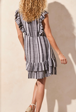 Tribal Tribal Black/White Stripe Print V-Neck S/S Dress w/Frill