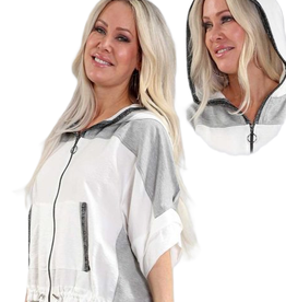 Michael Tyler Michael Tyler Grey/White Elbow Sleeve Hooded Jacket  KS