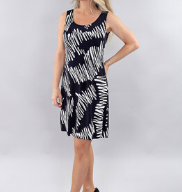 Michael Tyler Michael Tyler Navy/White Zig-Zag Print Sleeveless Dress