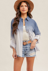 Hem & Thread Hem & Thread Tie Dye Button Up  Roll Tab/Long Sleeve Top LC