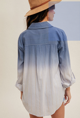 Hem & Thread Hem & Thread Tie Dye Button Up  Roll Tab/Long Sleeve Top LC