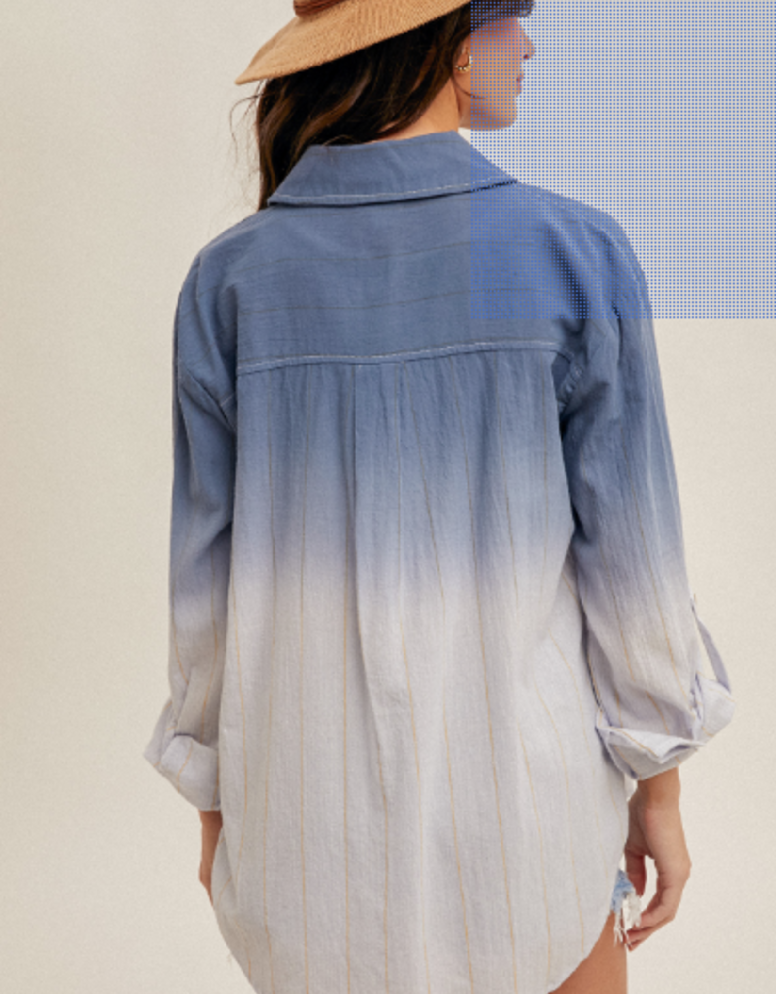 Hem & Thread Hem & Thread Tie Dye Button Up  Roll Tab/Long Sleeve Top LC