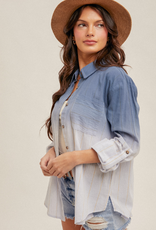 Hem & Thread Hem & Thread Tie Dye Button Up  Roll Tab/Long Sleeve Top LC