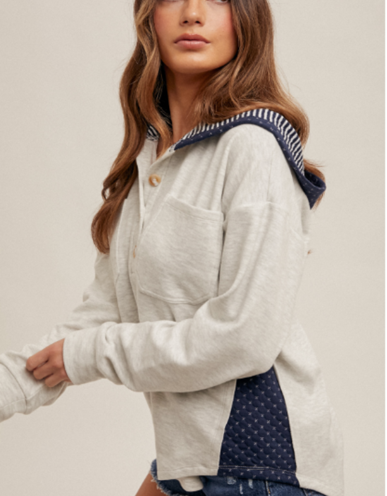 Hem & Thread Hem & Thread Light Grey Brushed Jersey Hooded L/S Pullover LC