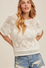 Hem & Thread Hem & Thread 38491 White Woven Knit Round Neck  S/S Top LE