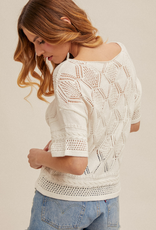 Hem & Thread Hem & Thread 38491 White Woven Knit Round Neck  S/S Top LE