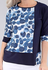 Michael Tyler Michael Tyler Navy Multi Print Round neck 3/4 Sleeve Top AC