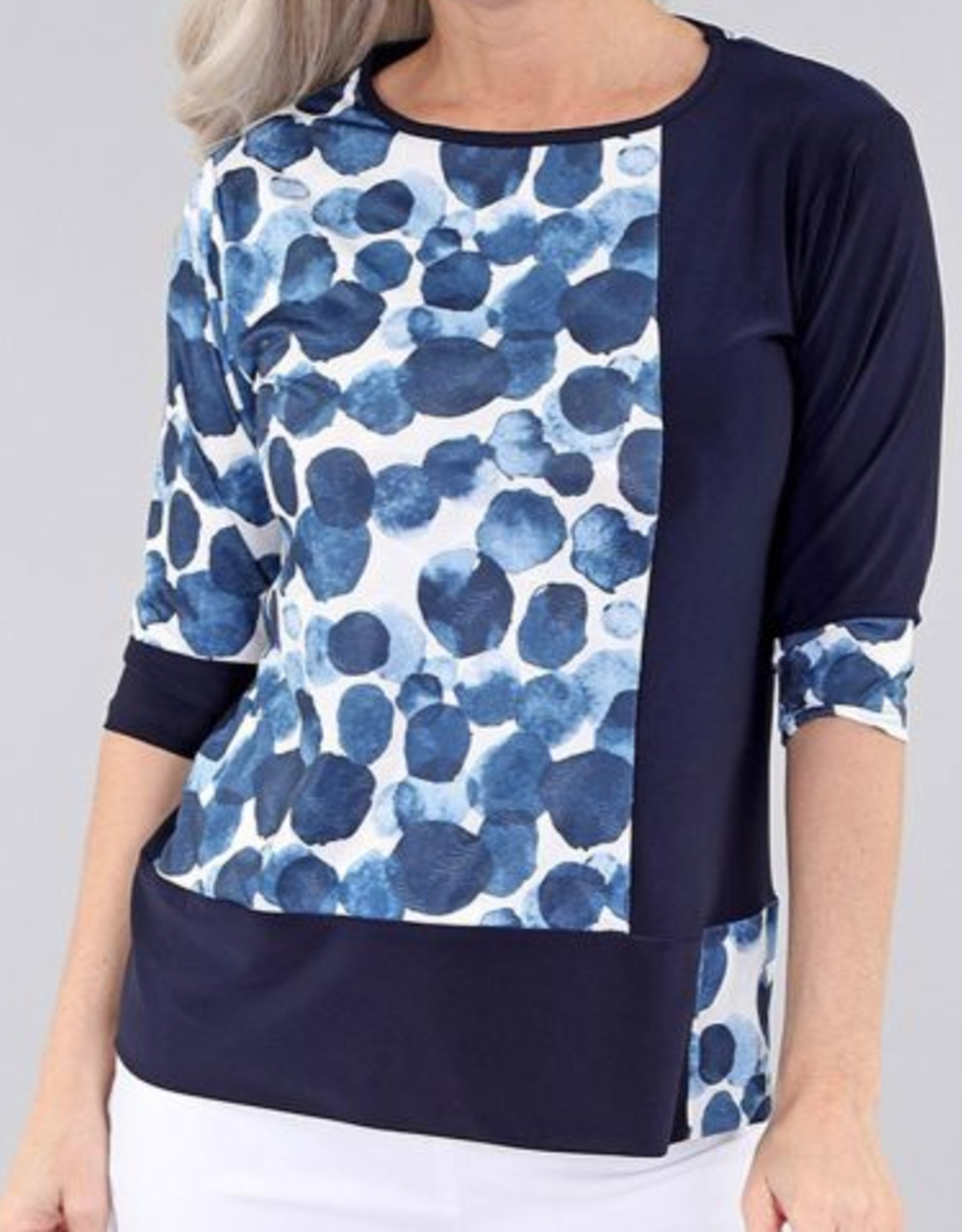 Michael Tyler Michael Tyler Navy Multi Print Round neck 3/4 Sleeve Top AC
