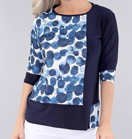 Michael Tyler Michael Tyler Navy Multi Print Round neck 3/4 Sleeve Top AC