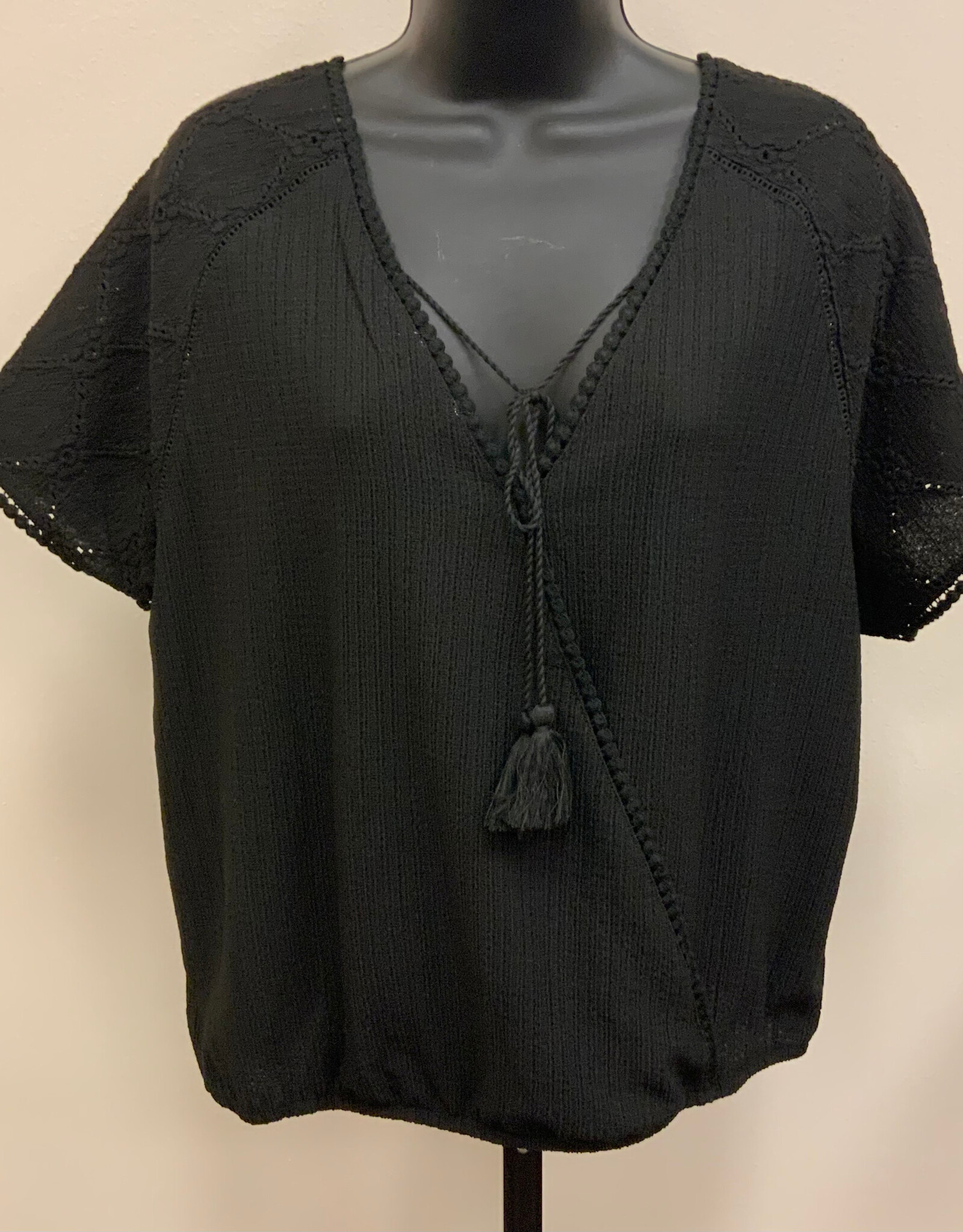 Tribal Tribal Black REVERSIBLE Knit Detail Crew Neck S/S