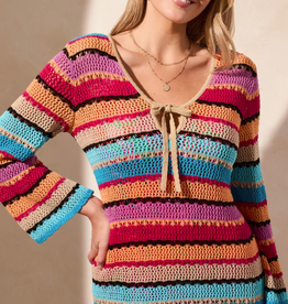 Tribal Tribal Sport Multi Color Stripe Knit  Mesh Cover Up / Dress