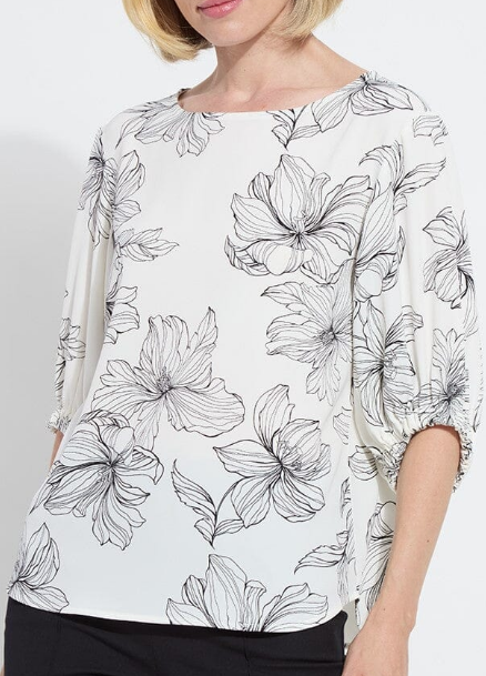 Lysse White Silk Floral Print Balloon Sleeve Top HB - Evelie Blu