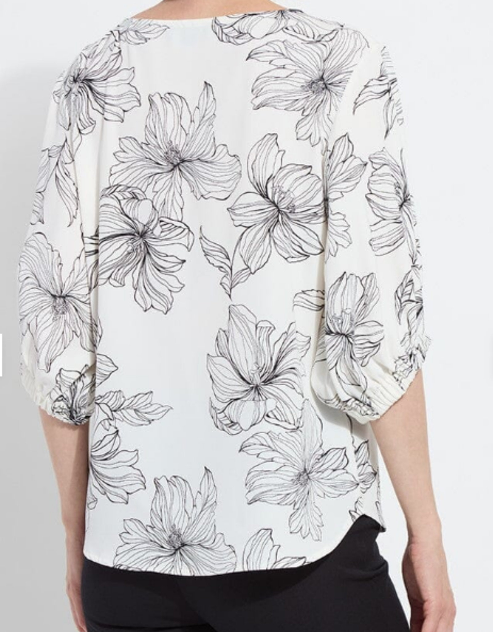 Lysse Lysse White Silk Floral Print Balloon Sleeve Top HB