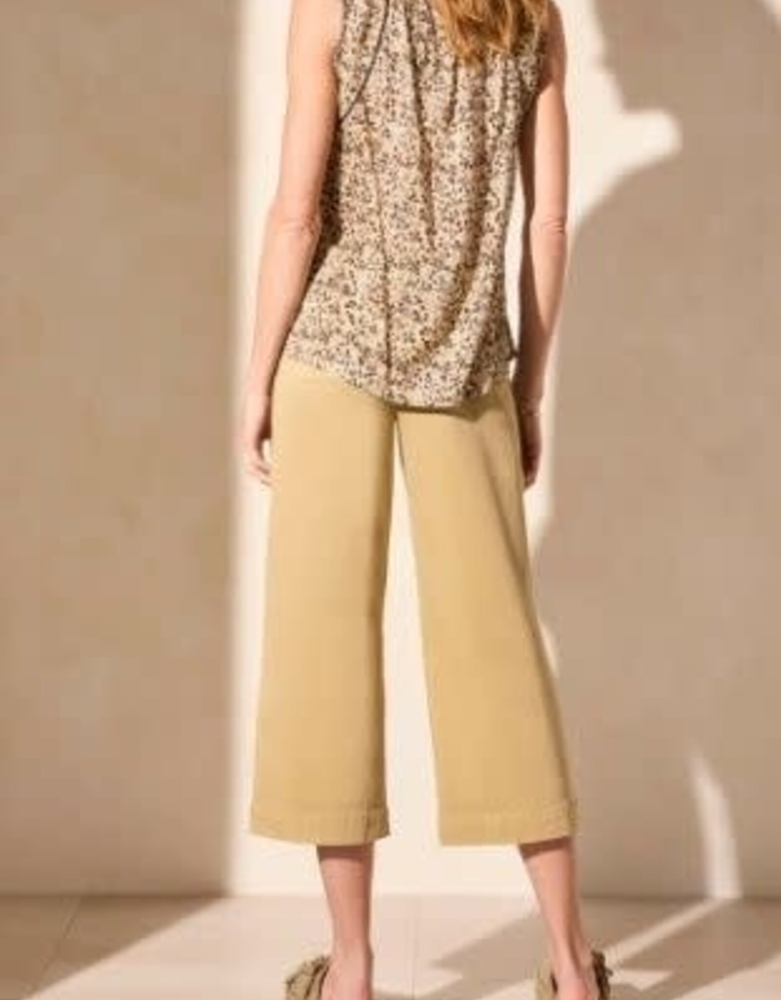 Tribal Tribal Tan Round Neck w/Rouching Sleeveless Top