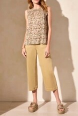 Tribal Tribal Tan Round Neck w/Rouching Sleeveless Top